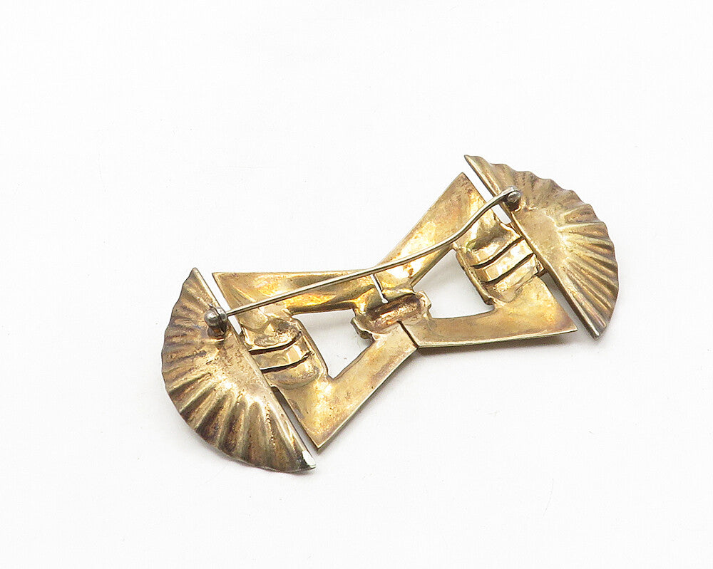 925 Sterling Silver  Vintage White Topaz Modernist Bow Brooch Pin  BP3964