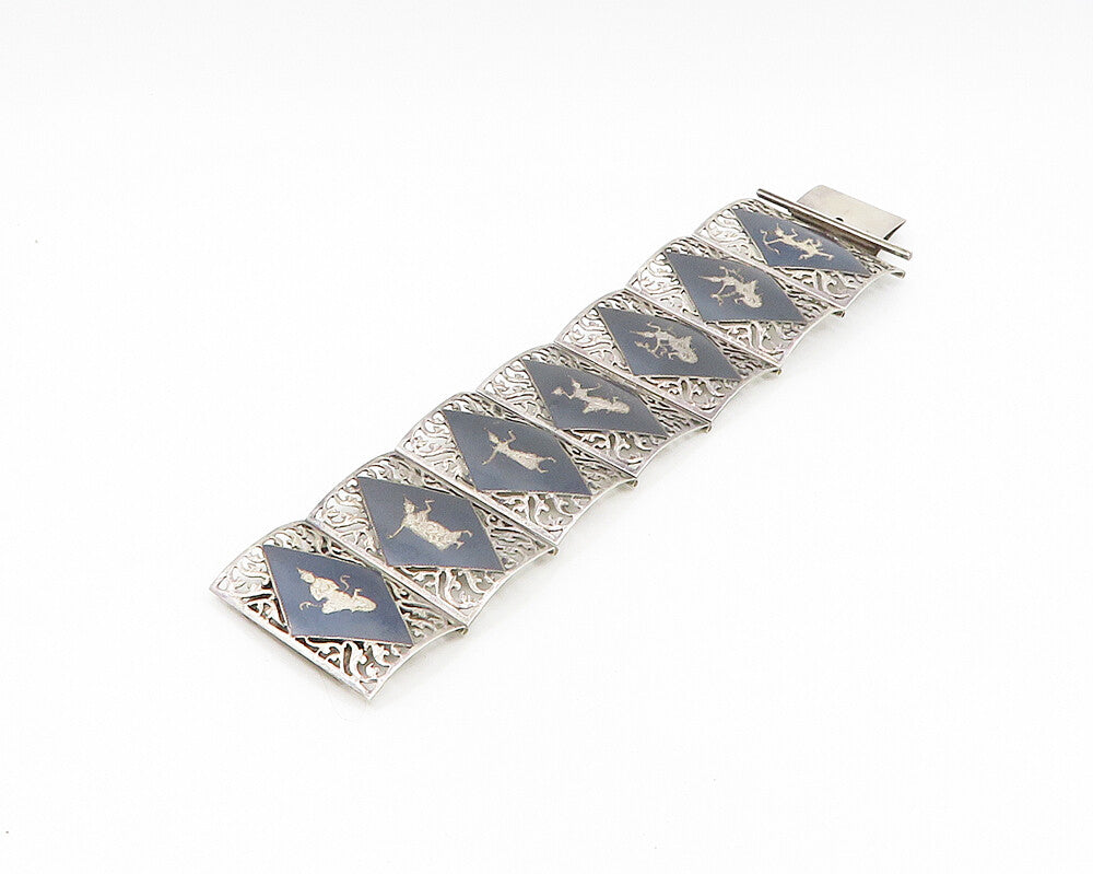 SIAM 925 Sterling Silver  Vintage Enamel Dancer Panel Chain Bracelet  BT7553