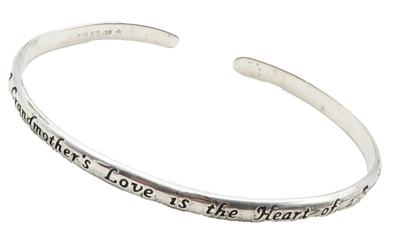 925 Sterling Silver  Vintage A Grandmother's Love Quote Cuff Bracelet  BT4789