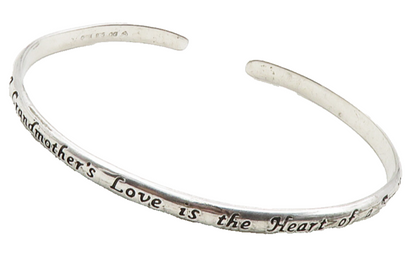 925 Sterling Silver  Vintage A Grandmother's Love Quote Cuff Bracelet  BT4789