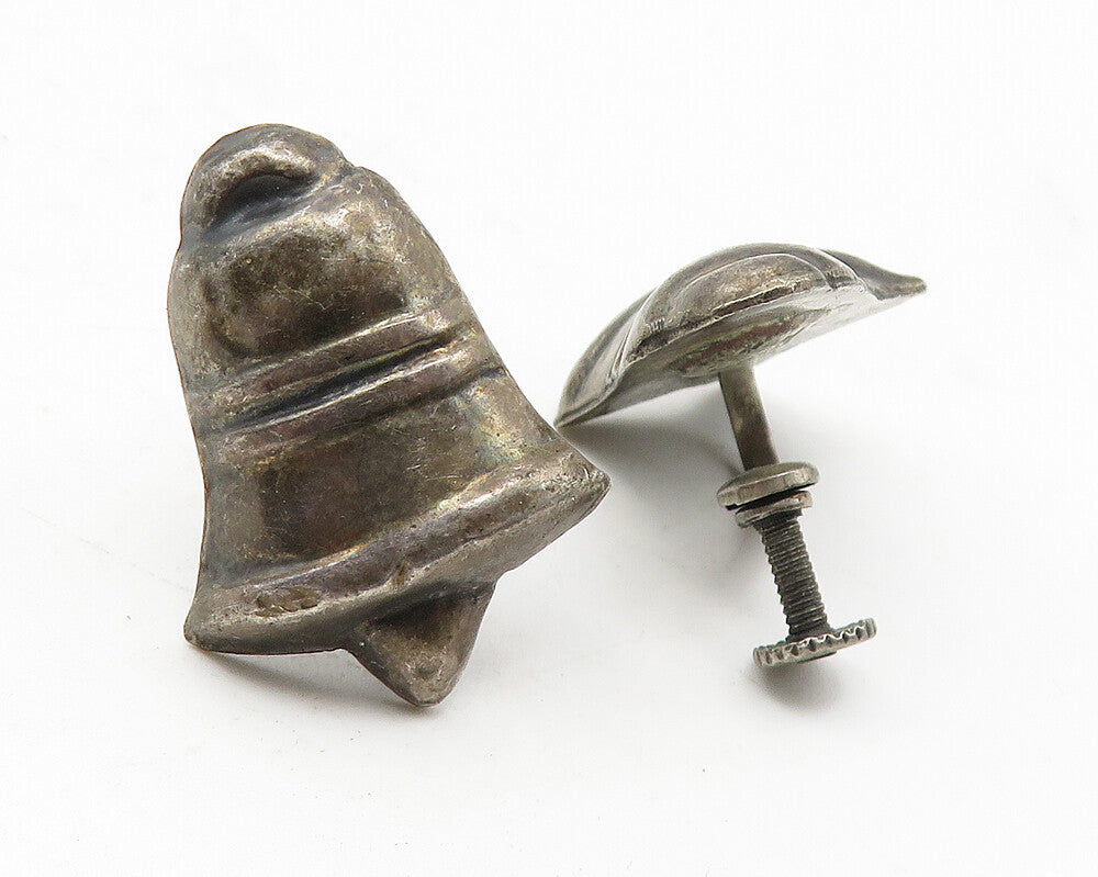 MEXICO 925 Sterling Silver  Vintage Antique Bell Non Pierce Earrings  EG6310