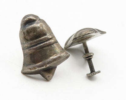 MEXICO 925 Sterling Silver  Vintage Antique Bell Non Pierce Earrings  EG6310