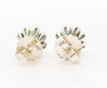 925 Sterling Silver Vintage Earrings Green Gemstone Flower Studs  EG13441