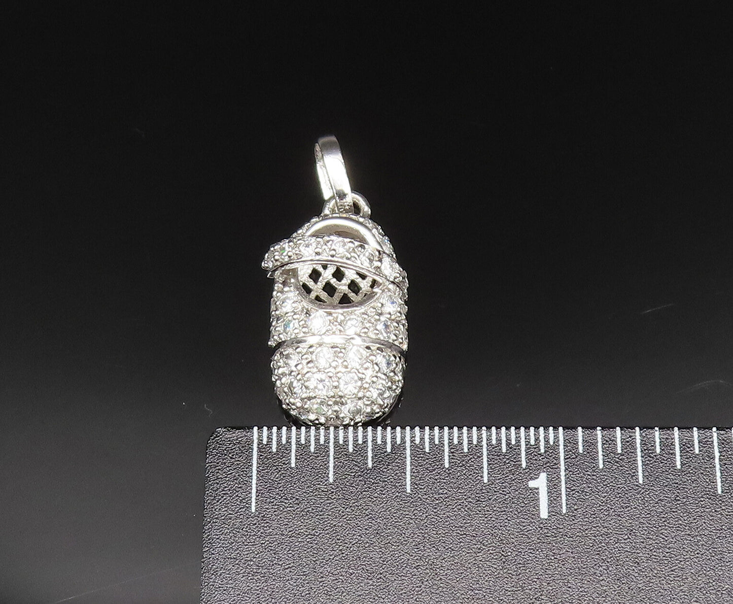925 Sterling Silver  Vintage Sparkly Cubic Zirconia Shoe Charm Pendant PT20939