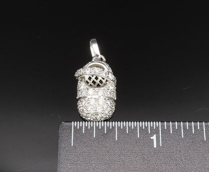 925 Sterling Silver  Vintage Sparkly Cubic Zirconia Shoe Charm Pendant PT20939