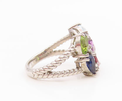 925 Sterling Silver Vintage Ring Elegant Multi Gemstone Cluster  Sz 7  RG35730