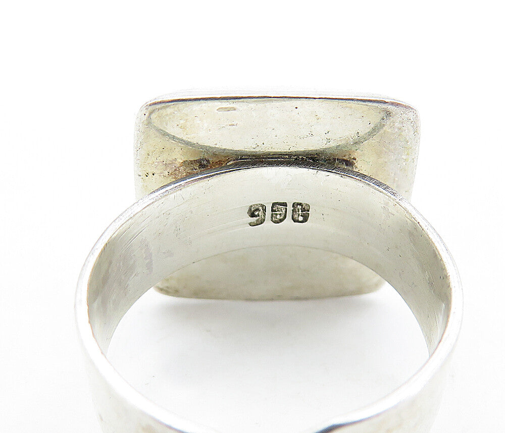 925 Sterling Silver  Vintage Glass Art Square Dome Cocktail Ring Sz 8  RG6132
