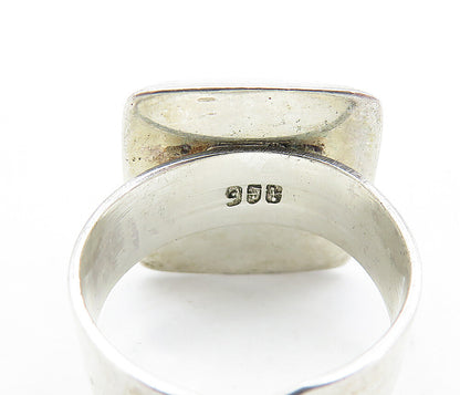 925 Sterling Silver  Vintage Glass Art Square Dome Cocktail Ring Sz 8  RG6132