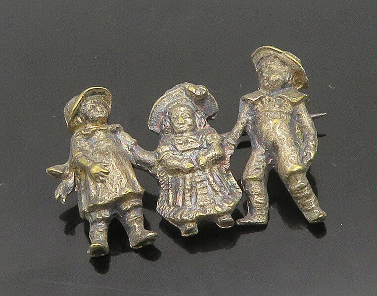 925 Sterling Silver  Vintage Antique Children Oxidized Brooch Pin  BP7303