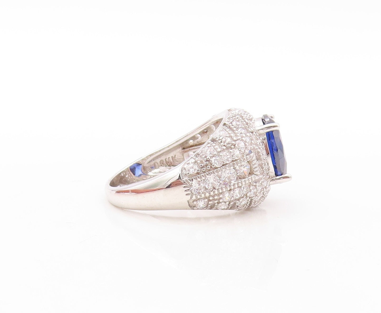 925 Sterling Silver Vintage Ring Designer Cutout Sapphire & CZ   Sz 7.5  RG30915