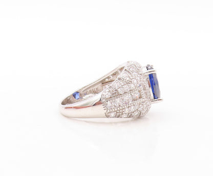 925 Sterling Silver Vintage Ring Designer Cutout Sapphire & CZ   Sz 7.5  RG30915