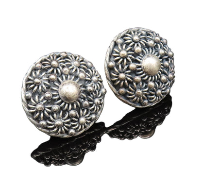 925 Sterling Silver  Vintage Round Multi Flower Screw Back Earrings  EG11842