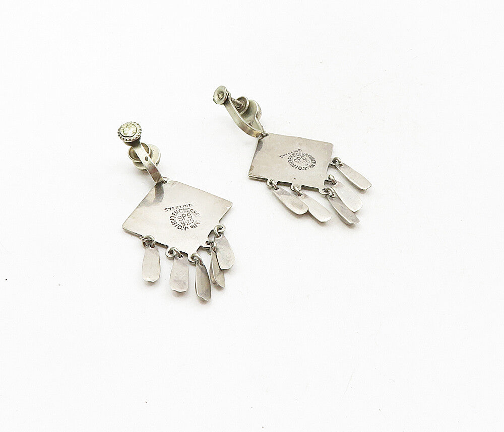 SPS MEXICO 925 Silver  Vintage Oxidized Arrow Pattern Dangle Earrings  EG4796