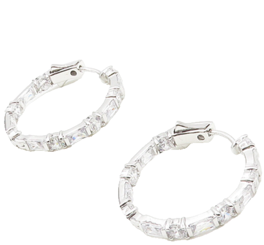 925 Sterling Silver   Sparkling Cubic Zirconia Round Hoop Earrings  EG8930