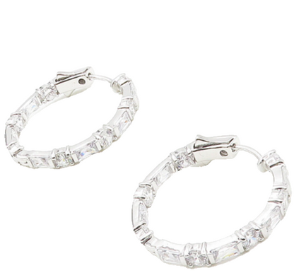 925 Sterling Silver   Sparkling Cubic Zirconia Round Hoop Earrings  EG8930