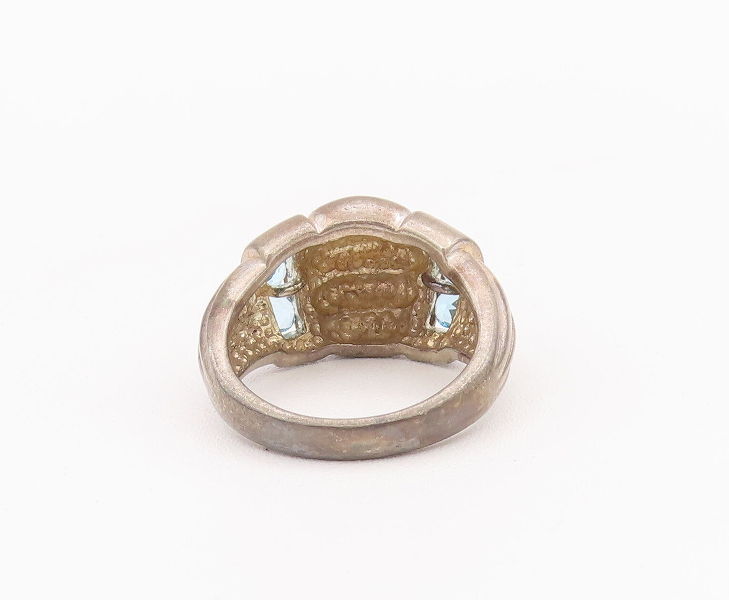 925 Sterling Silver Vintage Ring Domed Grooved Blue CZ Bands  Sz 6  RG28059