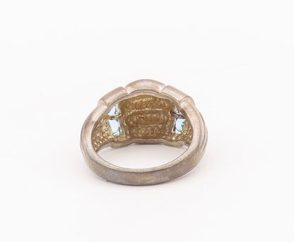 925 Sterling Silver Vintage Ring Domed Grooved Blue CZ Bands  Sz 6  RG28059