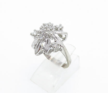 925 Sterling Silver  Vintage Topaz Floral Dome Cocktail Ring Sz 6.5  RG5225