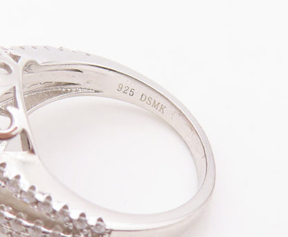 925 Sterling Silver Vintage Ring Floral Design Cutout 2 Tone CZ  Sz 7.5  RG30328