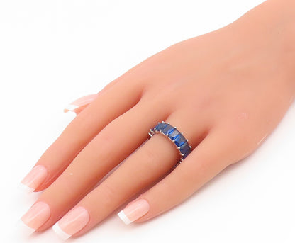 925 Sterling Silver Vintage Ring Elegant Sapphire Eternity Band  Sz 8  RG35195