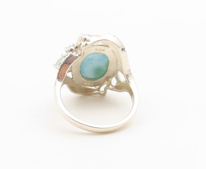 925 Sterling Silver Vintage Ring Larimar & Aquamarine Feather Band Sz 8 RG36758