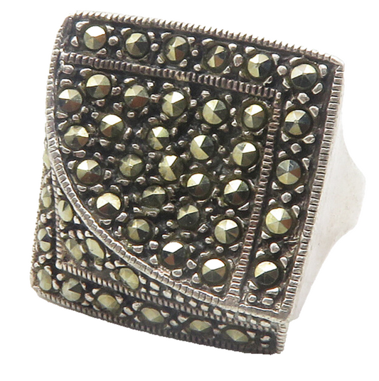 925 Sterling Silver  Vintage Marcasite Square Cocktail Ring Sz 6.5  RG11979