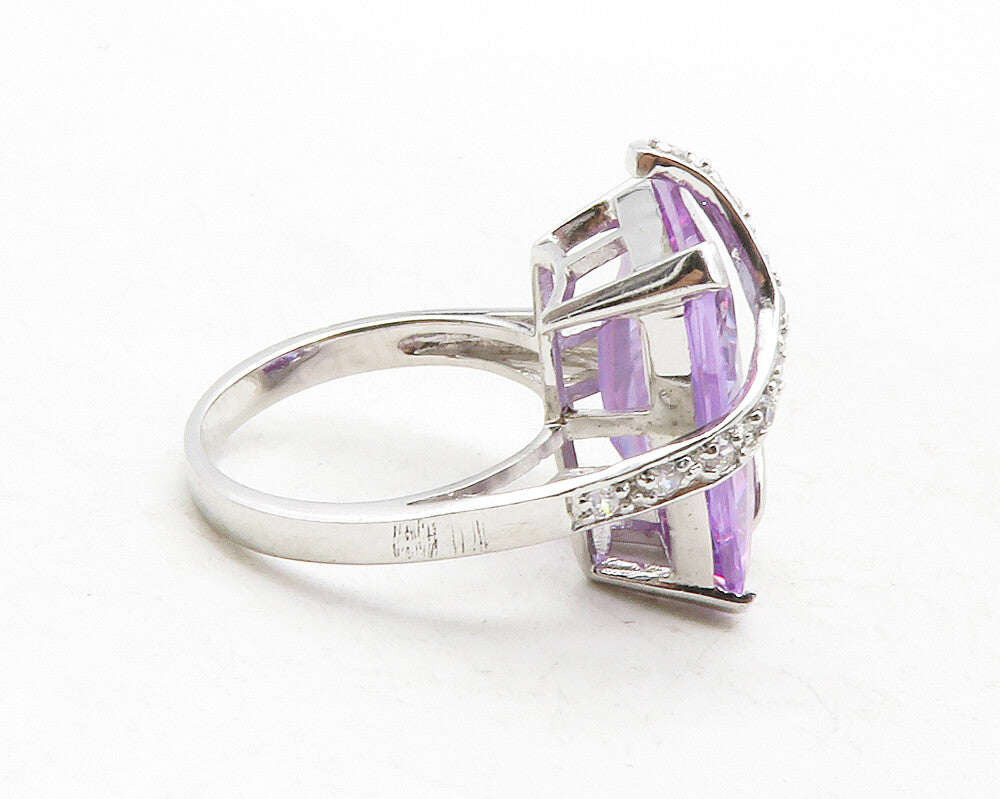 925 Sterling Silver  Purple Cubic Zirconia Swirl Cocktail Ring Sz 6.5  RG12984