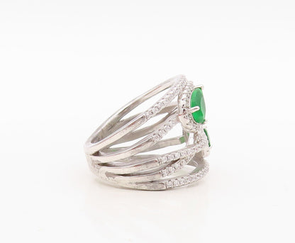 925 Sterling Silver Vintage Ring Cutout Band Green & White CZ Inlay Sz 7 RG30445
