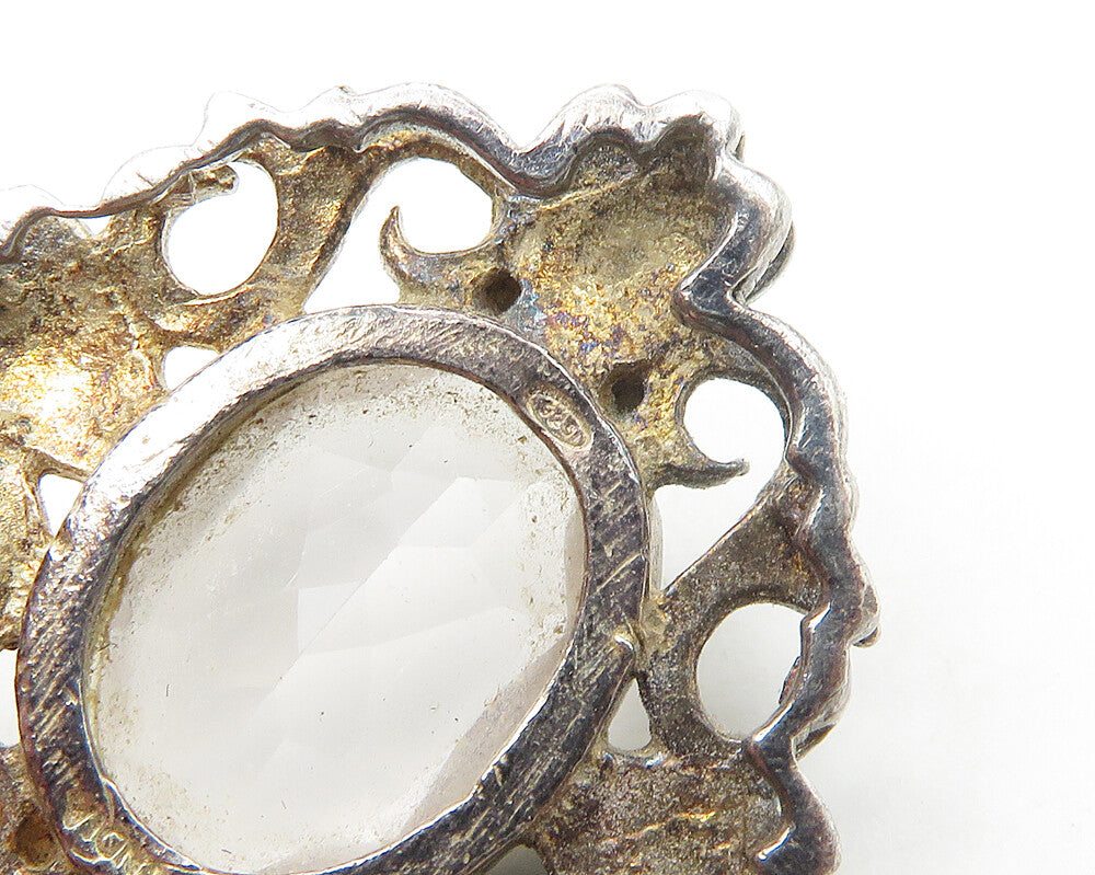 925 Sterling Silver  Vintage Faceted Topaz Swirl Flower Motif Pendant  PT14556