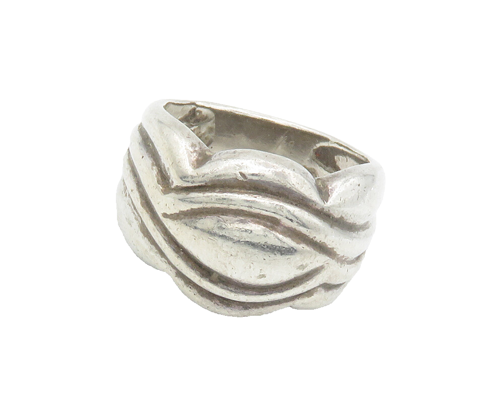 925 Sterling Silver  Vintage Shiny Chiseled Detail Band Ring Sz 7  RG14677