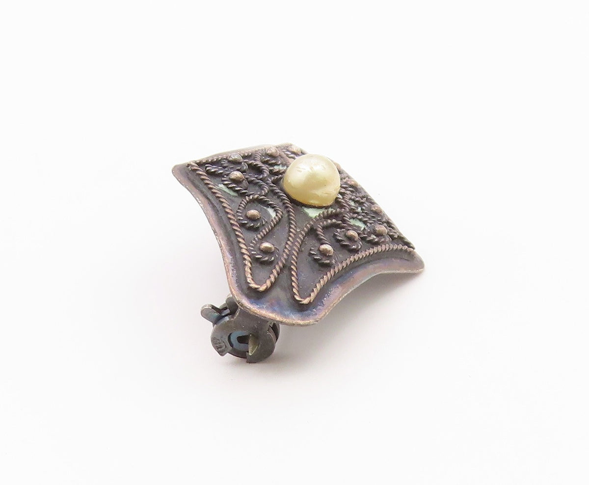 925 Sterling Silver  Vintage Petite Pearl Twist Pattern Brooch Pin  BP8191