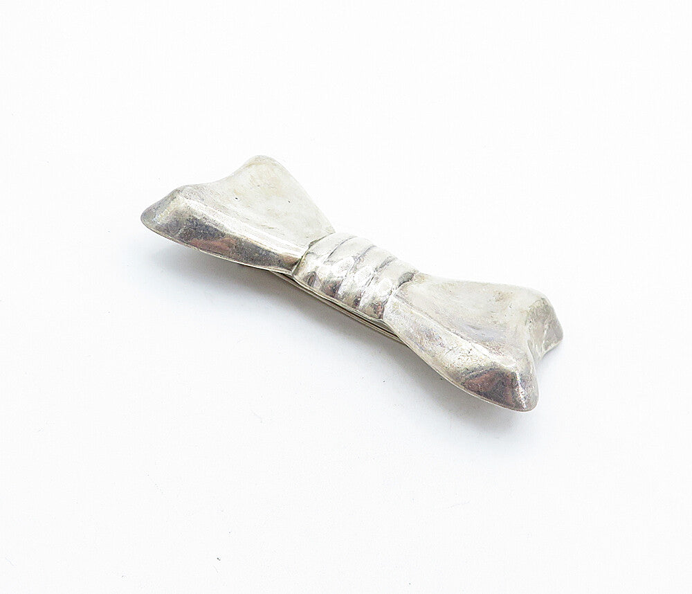 925 Sterling Silver  Vintage Shiny Hollow Bow Tie Motif Brooch Pin  BP2222