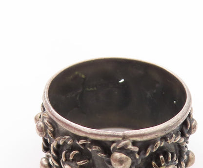 925 Sterling Silver Vintage Ring Antique Roped Floral Design  Sz 9  RG32764