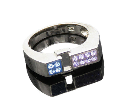 925 Silver  Vintage Purple & Blue Crystal Square Band Ring Sz 7  RG20569