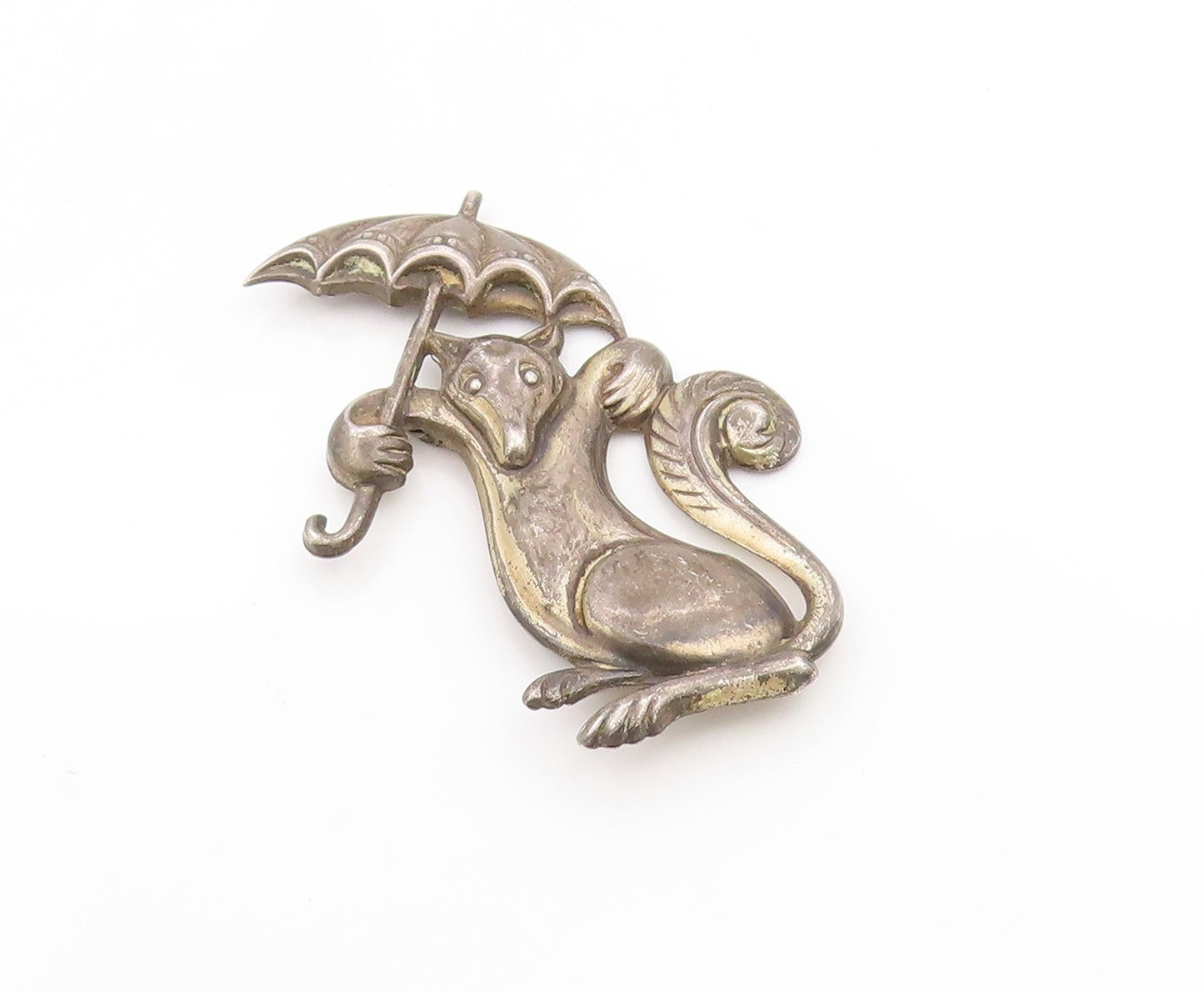 925 Sterling Silver Vintage Brooch Pin TRUART Fox With Umbrella Cutout  BP12252