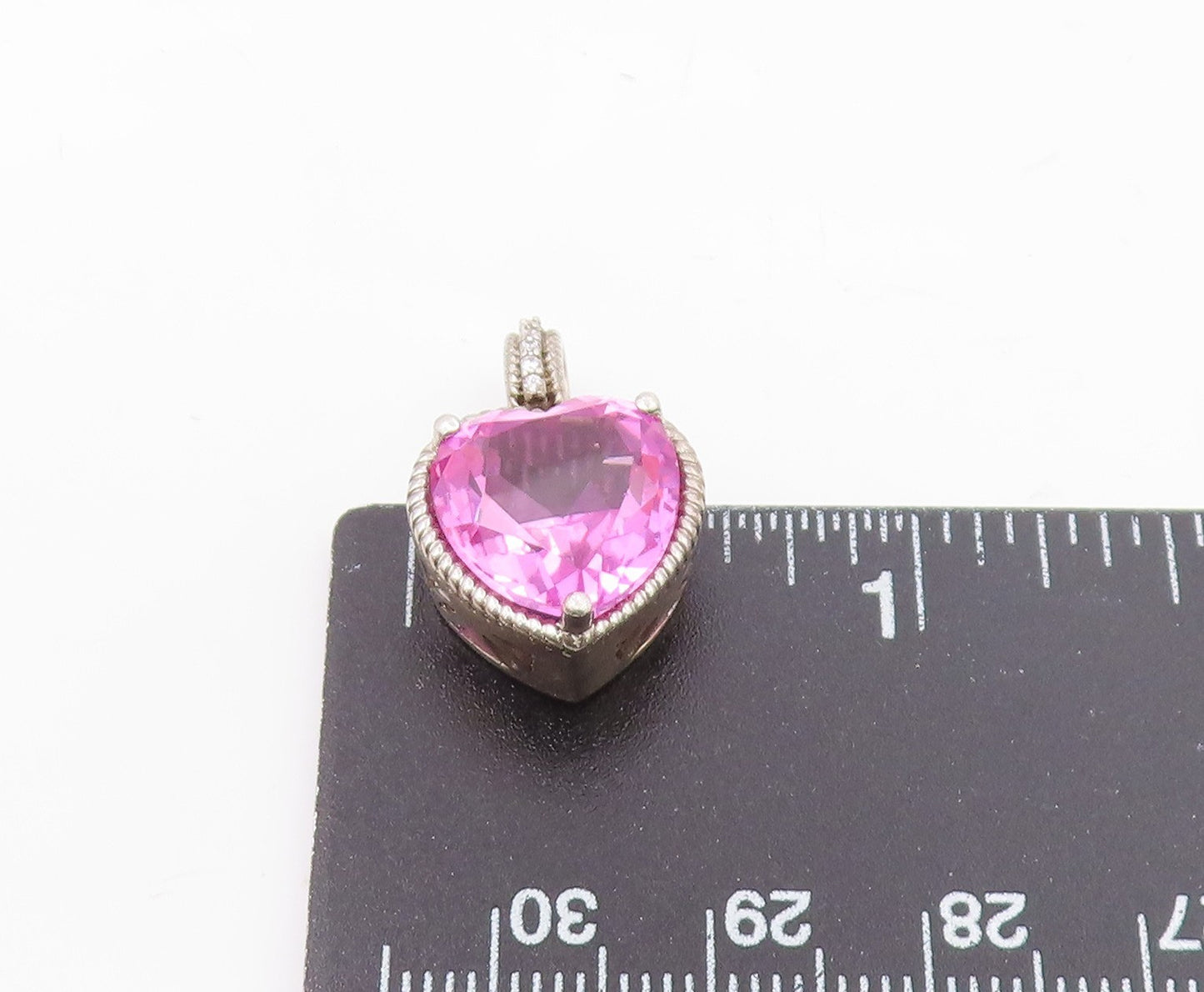 925 Silver  Vintage Ribbed Edge Tourmaline & Topaz Love Heart Pendant  PT20936