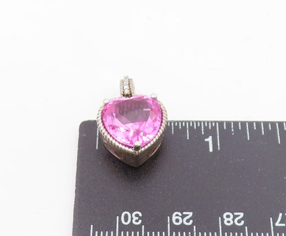 925 Silver  Vintage Ribbed Edge Tourmaline & Topaz Love Heart Pendant  PT20936