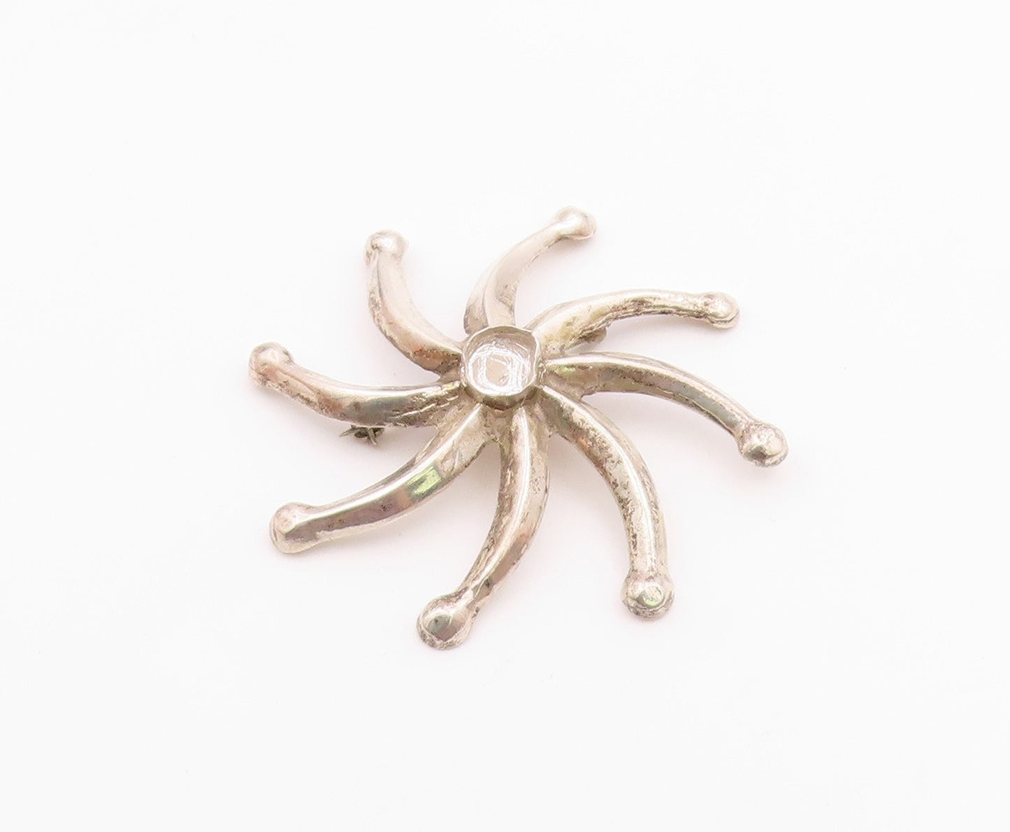 NAVAJO 925 Sterling Silver  Vintage Shiny Floral Motif Brooch Pin  BP8194