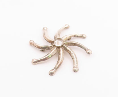 NAVAJO 925 Sterling Silver  Vintage Shiny Floral Motif Brooch Pin  BP8194