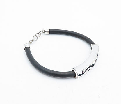 925 Sterling Silver  Swirl Dot Cutout Design Flexible Rubber Bracelet  BT1475