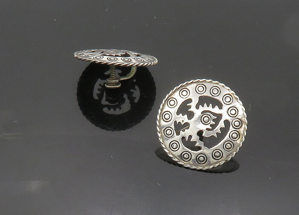MEXICO 925 Sterling Silver  Vintage Shiny Cutout Non Pierce Earrings  EG9825