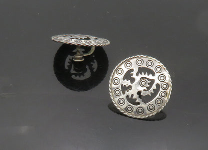 MEXICO 925 Sterling Silver  Vintage Shiny Cutout Non Pierce Earrings  EG9825