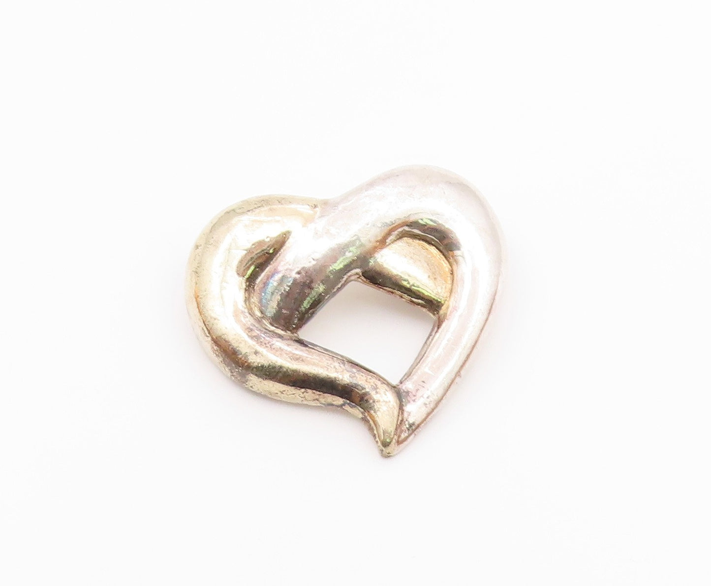 925 Sterling Silver  Vintage Shiny Pretzel Love Heart Brooch Pin  BP9952