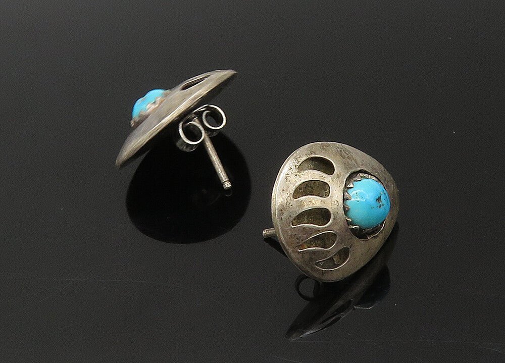 NAVAJO 925 Sterling Silver  Vintage Turquoise Bear Claw Drop Earrings  EG11012