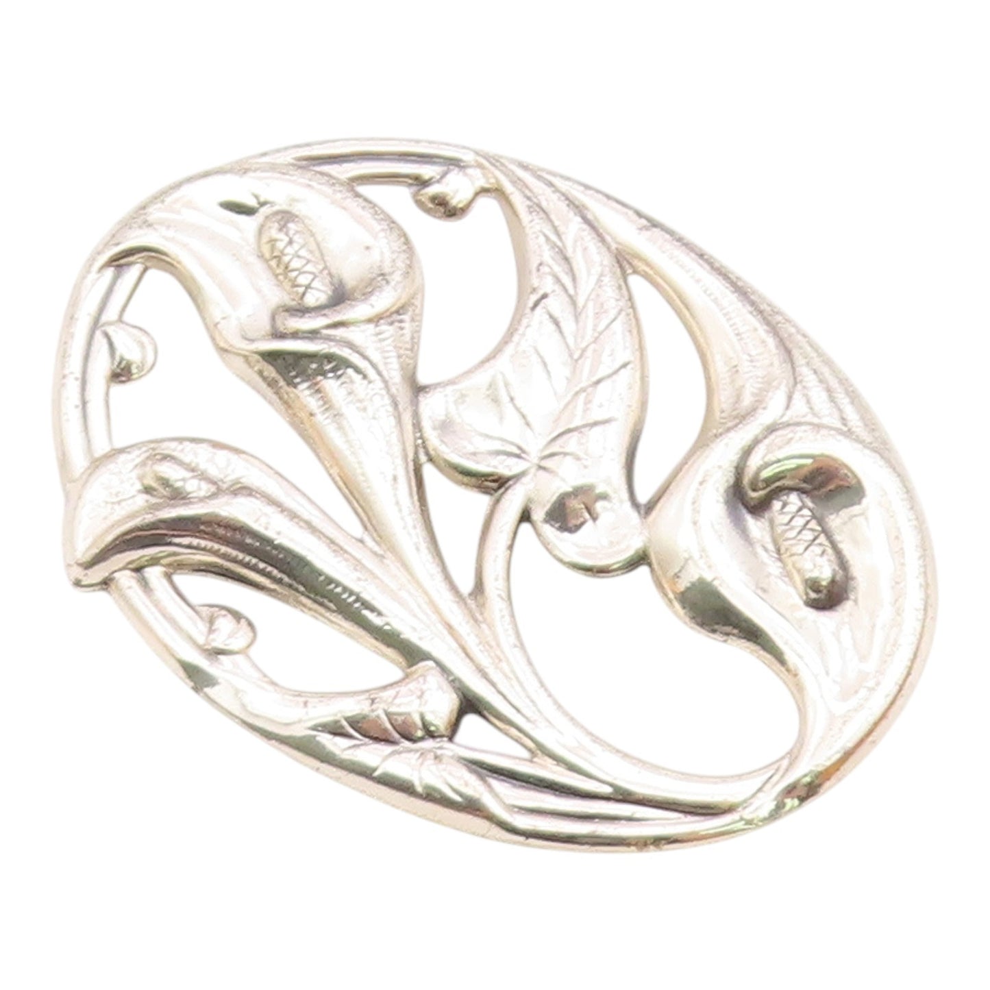DANECRAFT 925 Sterling Silver  Vintage Shiny Floral Vine Brooch Pin  BP4326