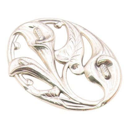 DANECRAFT 925 Sterling Silver  Vintage Shiny Floral Vine Brooch Pin  BP4326