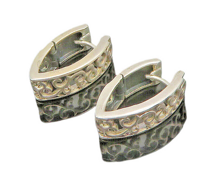 925 Sterling Silver  Vintage Shiny Swirl Vine Pointed Hoop Earrings  EG11273