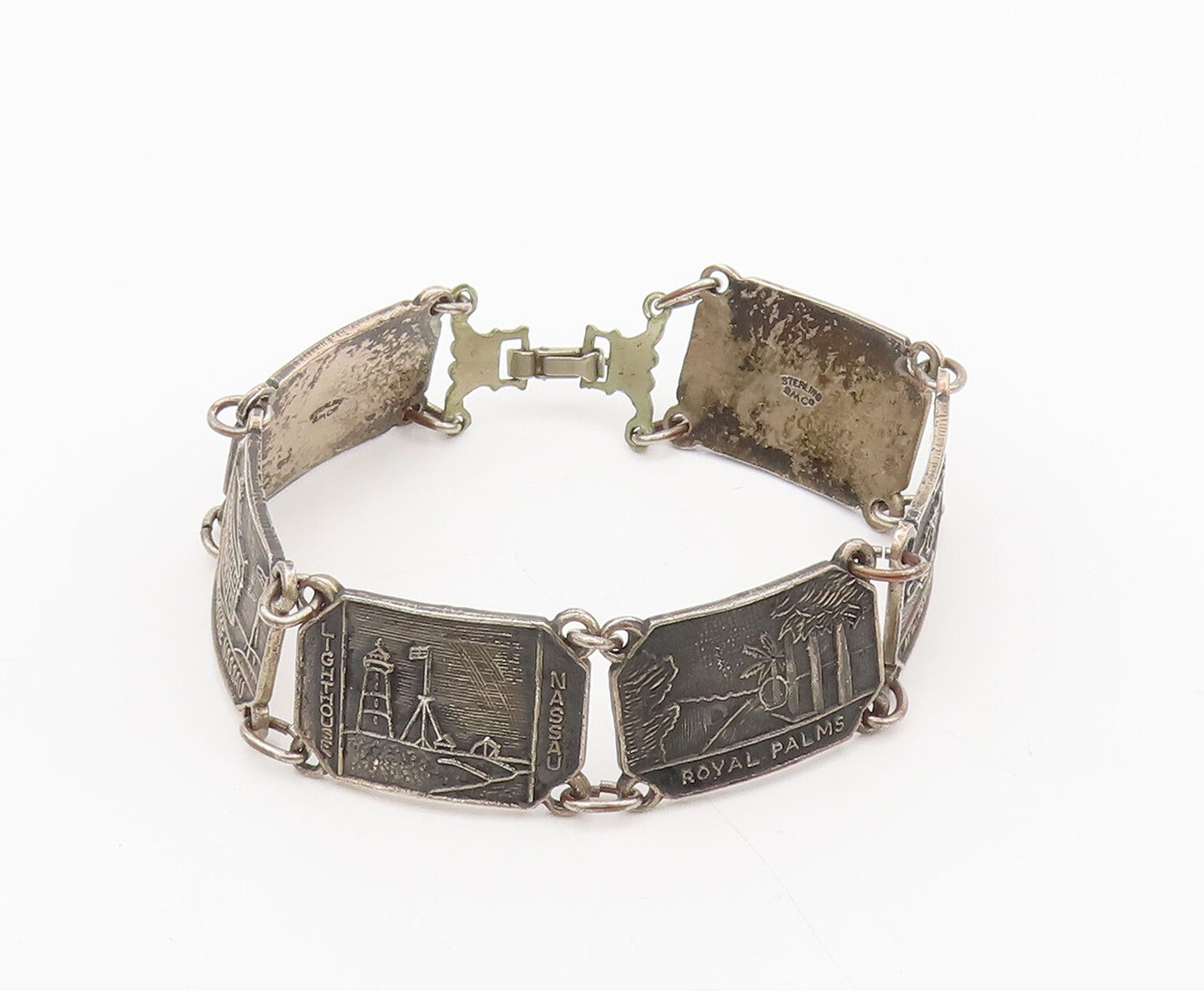 BMCO 925 Silver  Vintage Antique Carved Landscape Bahamas Bracelet  BT10096