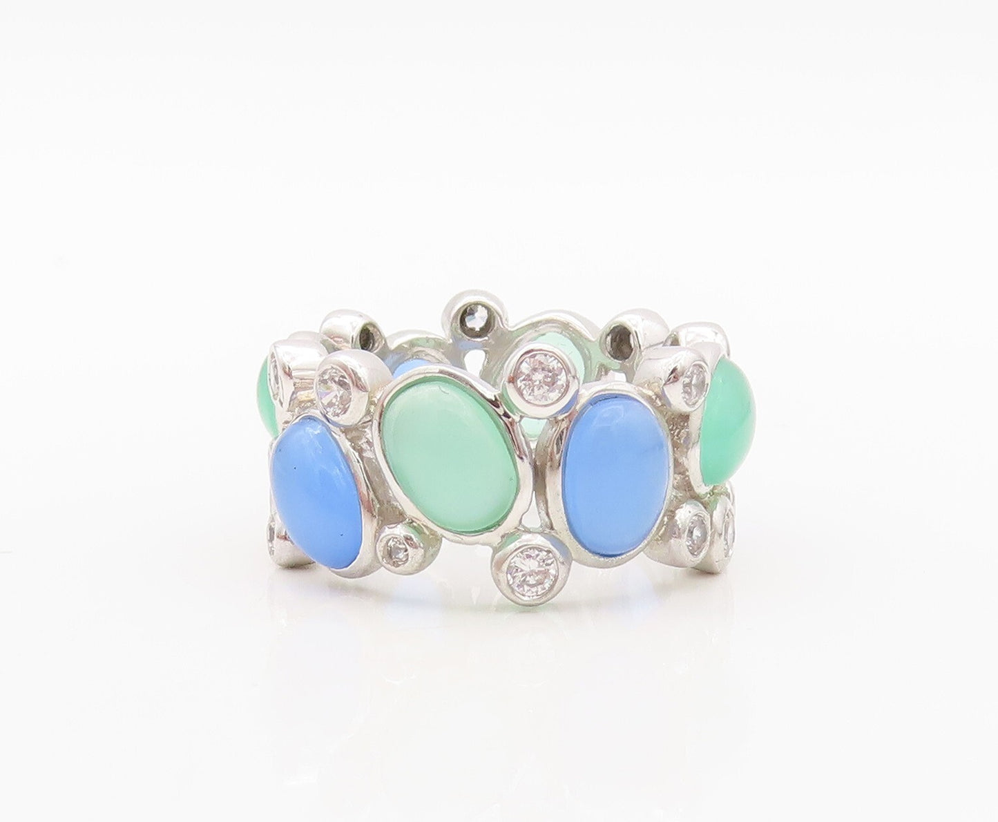 925 Sterling Silver Vintage Ring Bubble Cutout CZ & Gemstones  Sz 7  RG30366