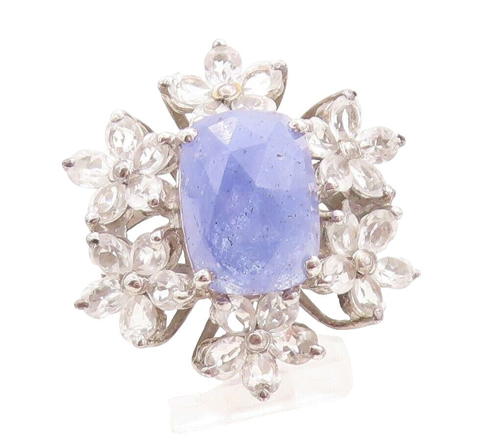 925 Sterling Silver Vintage Ring Tanzanite Cutout Topaz Flowers  Sz 8  RG30124